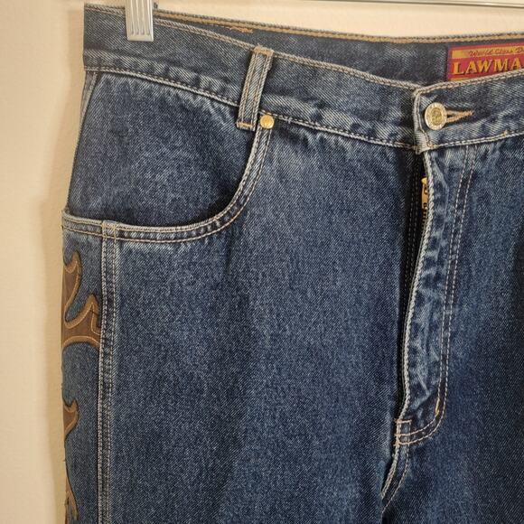 Vintage Lawman Jeans 32x33 Blue Western Leather Studded Pant Women Denim Tall - Picture 9 of 16